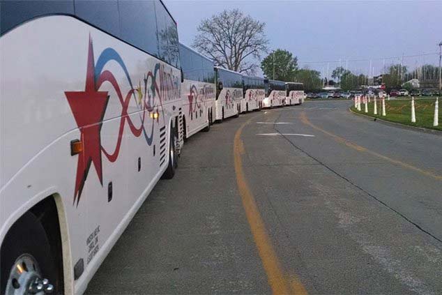 Lineup of Windstar Buses on the road in Lawrence, KS