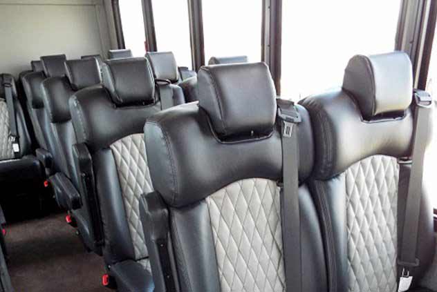 Close Up view of leather seats in Windstar Bus